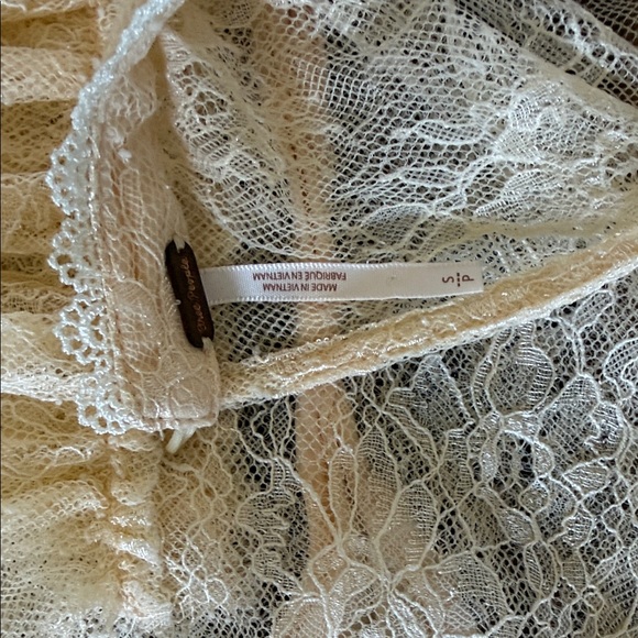 Free People Sheer Lace Puff Sleeve Blouse in Ivory - Picture 2 of 2